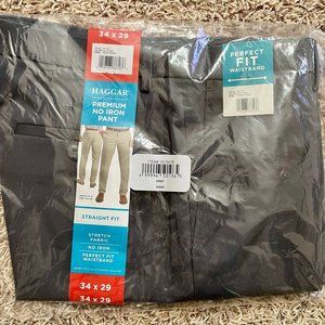 NWT Haggar Men’s Premium Fabric Straight Fit Non-Iron Pants Grey, Size 34x29